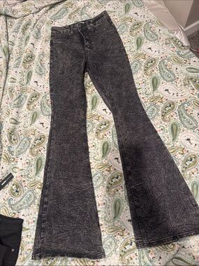 Fashion Nova Black Acid Wash Flare Jeans